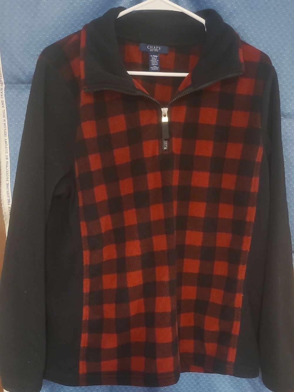 Chaps Men’s Red and Black Buffalo Plaid Zip-Up Fleece Sweater